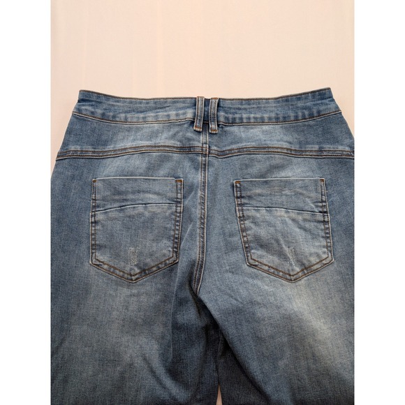 Flamingals Womens M Light Wash Button Fly Denim Jeans Moto Detail Distressed